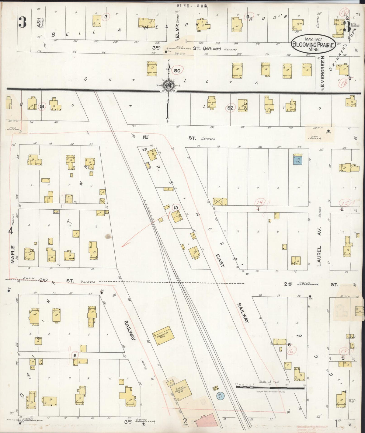 Sanborn Fire Insurance Map from Blooming Prairie, Steele County, Minnesota (1937), Sheet #0003 - Complete Map Set gallery image, historic Sanborn map, vintage wall art, Minnesota Minnesota