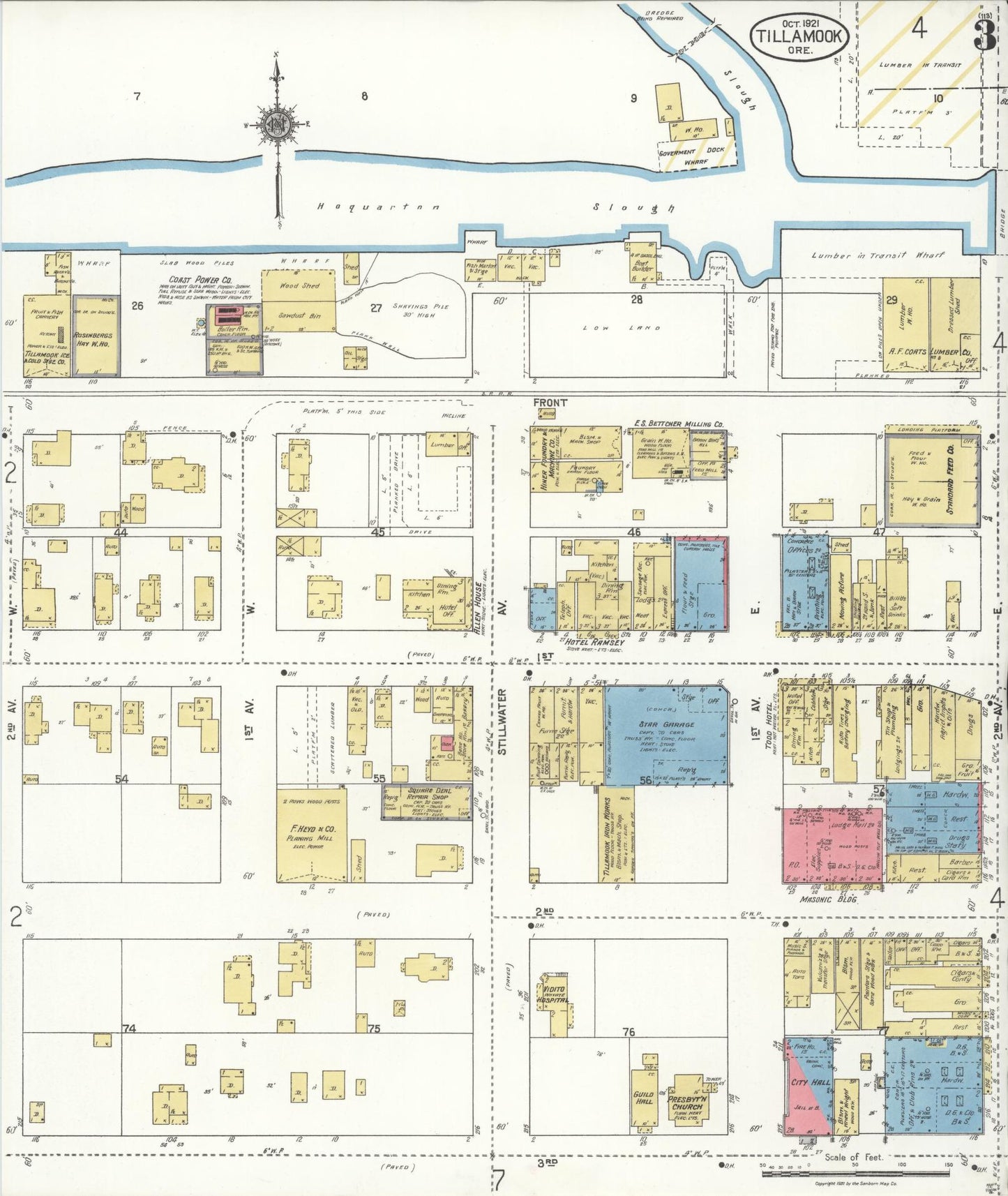 Sanborn Fire Insurance Map from Tillamook, Tillamook County, Oregon (1921), Sheet #0003 - Complete Map Set gallery image, historic Sanborn map, vintage wall art, Oregon Oregon