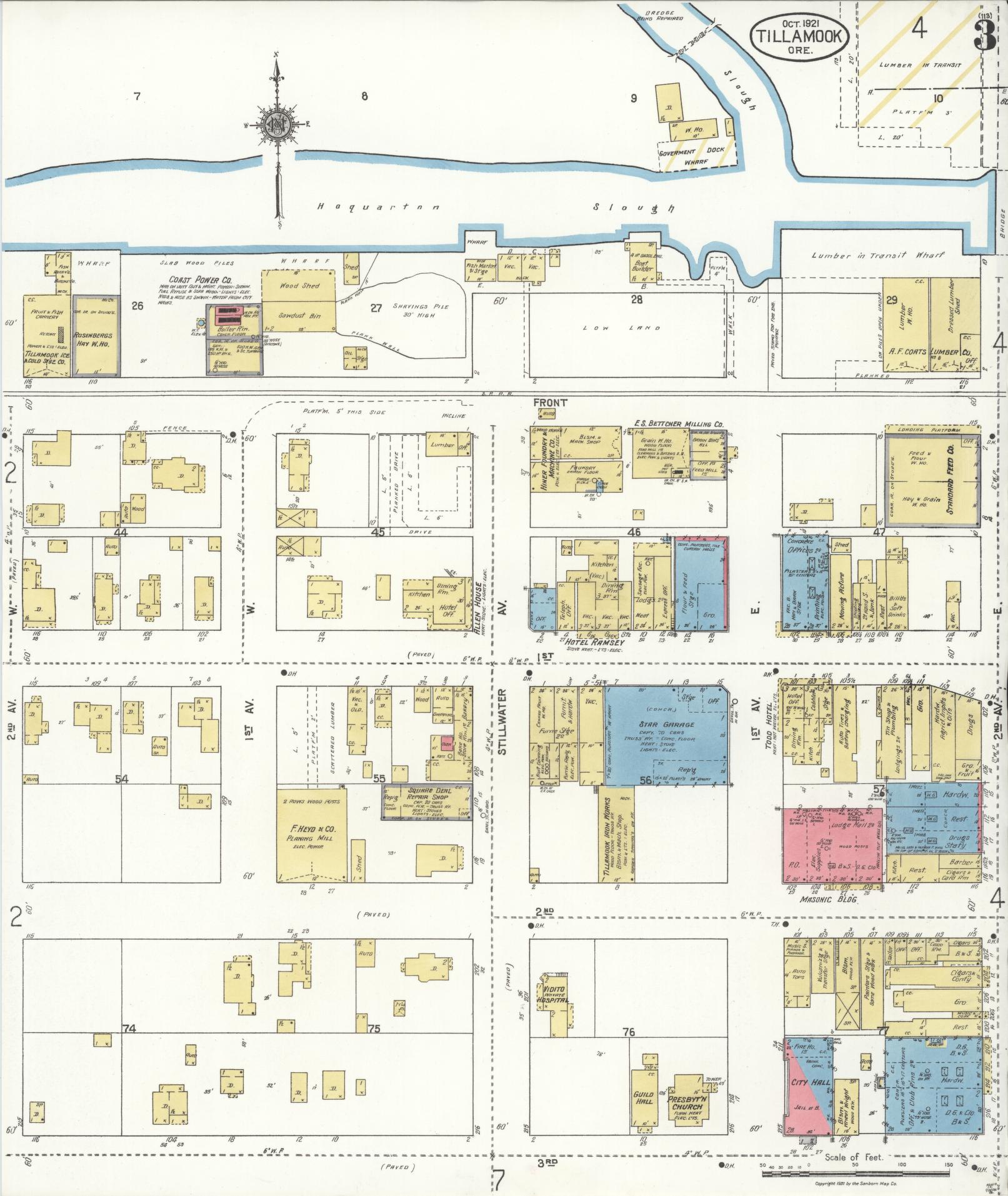 Sanborn Fire Insurance Map from Tillamook, Tillamook County, Oregon (1921), Sheet #0003 - Complete Map Set gallery image, historic Sanborn map, vintage wall art, Oregon Oregon