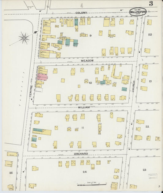Sanborn Fire Insurance Map from Wallingford, New Haven County, Connecticut (1892), Sheet #0003 - Historic Sanborn Fire Insurance Map Print, vintage old map wall art, antique decor, genealogy gift, Connecticut Connecticut map