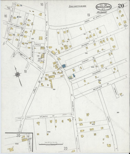 Sanborn Fire Insurance Map from Rockville Centre, Nassau County, New York (1919), Sheet #0020 - Historic Sanborn Fire Insurance Map Print, vintage old map wall art, antique decor, genealogy gift, New York New York map