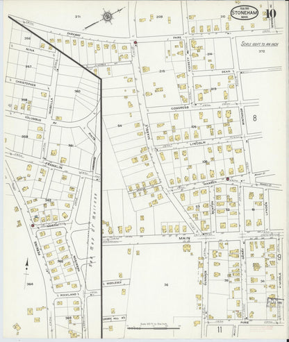 Sanborn Fire Insurance Map from Stoneham, Middlesex County, Massachusetts (1916), Sheet #0010 - Historic Sanborn Fire Insurance Map Print, vintage old map wall art, antique decor, genealogy gift, Massachusetts Massachusetts map