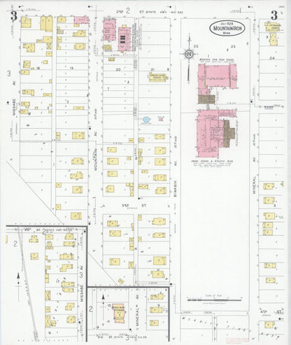 Sanborn Fire Insurance Map from Mountain Iron, Saint Louis County, Minnesota (1928), Sheet #0003 - Historic Sanborn Fire Insurance Map Print, vintage old map wall art, antique decor, genealogy gift, Minnesota Minnesota map