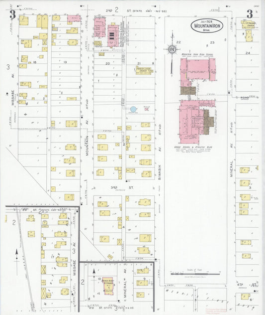 Sanborn Fire Insurance Map from Mountain Iron, Saint Louis County, Minnesota (1928), Sheet #0003 - Historic Sanborn Fire Insurance Map Print, vintage old map wall art, antique decor, genealogy gift, Minnesota Minnesota map
