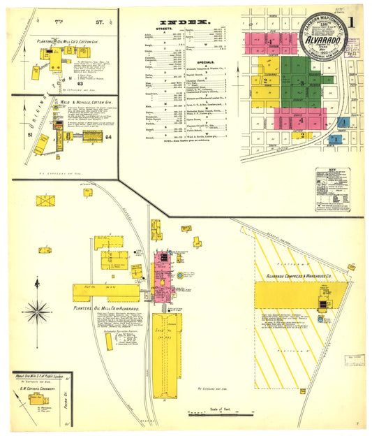 Sanborn Fire Insurance Map from Alvarado, Johnson County, Texas (1902), Sheet #0001 - Historic Sanborn Fire Insurance Map Print, vintage old map wall art, antique decor, genealogy gift, Texas Texas map