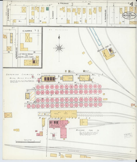 Sanborn Fire Insurance Map from Newberry, Luce County, Michigan (1906), Sheet #0004 - Historic Sanborn Fire Insurance Map Print, vintage old map wall art, antique decor, genealogy gift, Michigan Michigan map