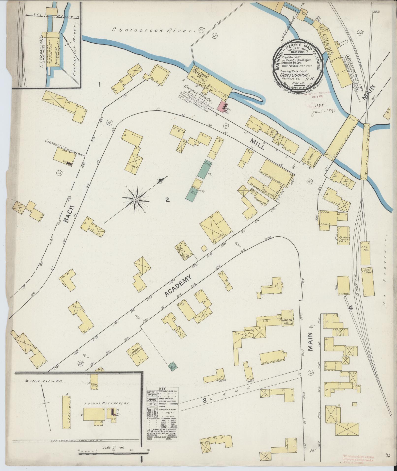 Sanborn Fire Insurance Map from Contoocook, Merrimack County, New Hampshire. (1892) – Historic Sanborn Fire Insurance Map Print