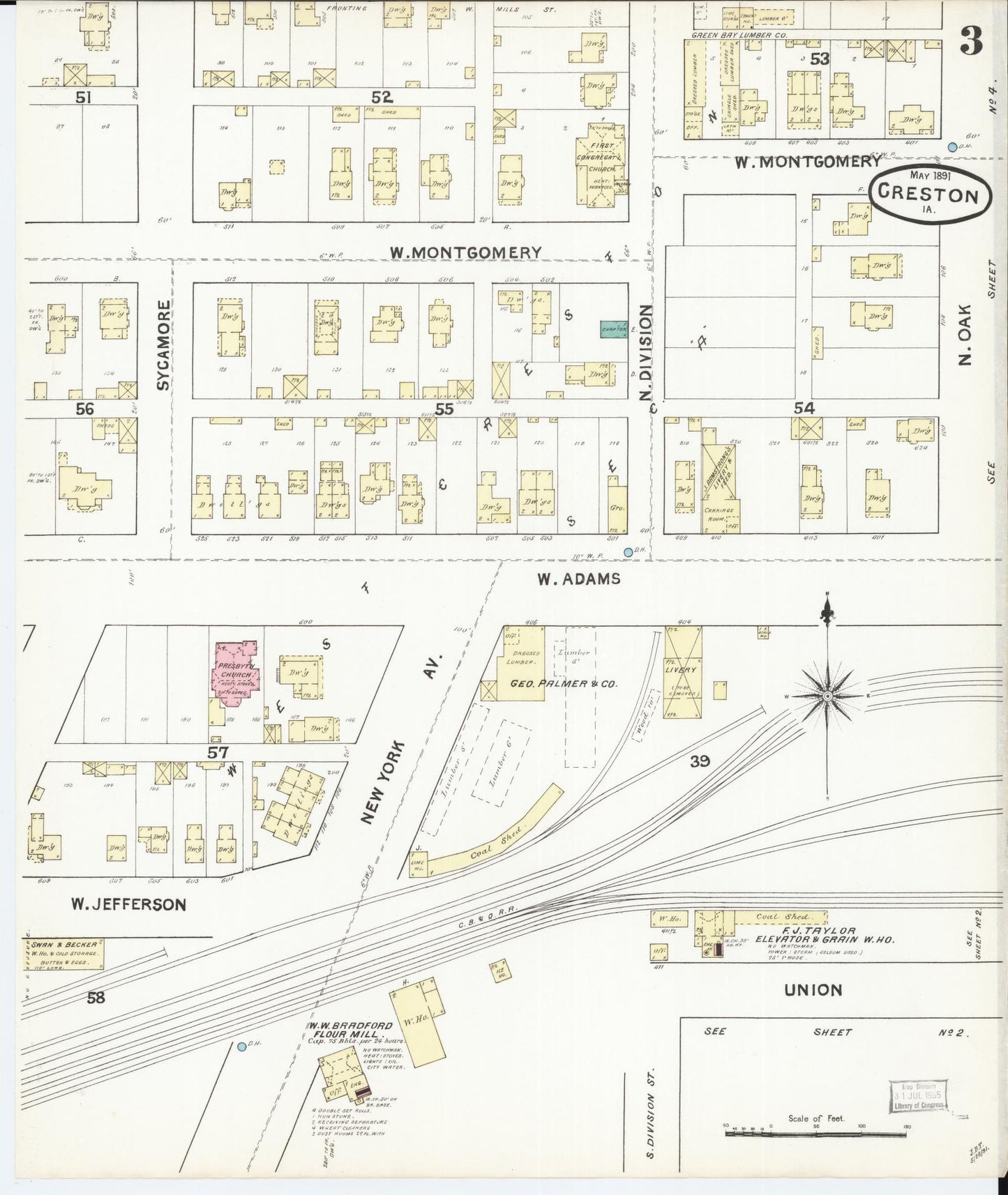 Sanborn Fire Insurance Map from Creston, Union County, Iowa (1891), Sheet #0003 - Historic Sanborn Fire Insurance Map Print, vintage old map wall art