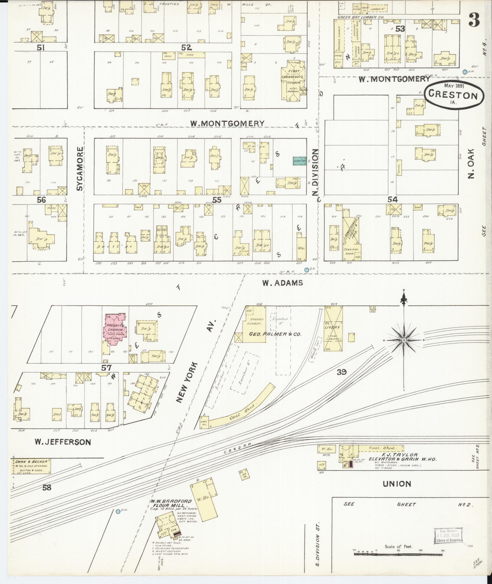 Sanborn Fire Insurance Map from Creston, Union County, Iowa (1891), Sheet #0003 - Historic Sanborn Fire Insurance Map Print, vintage old map wall art