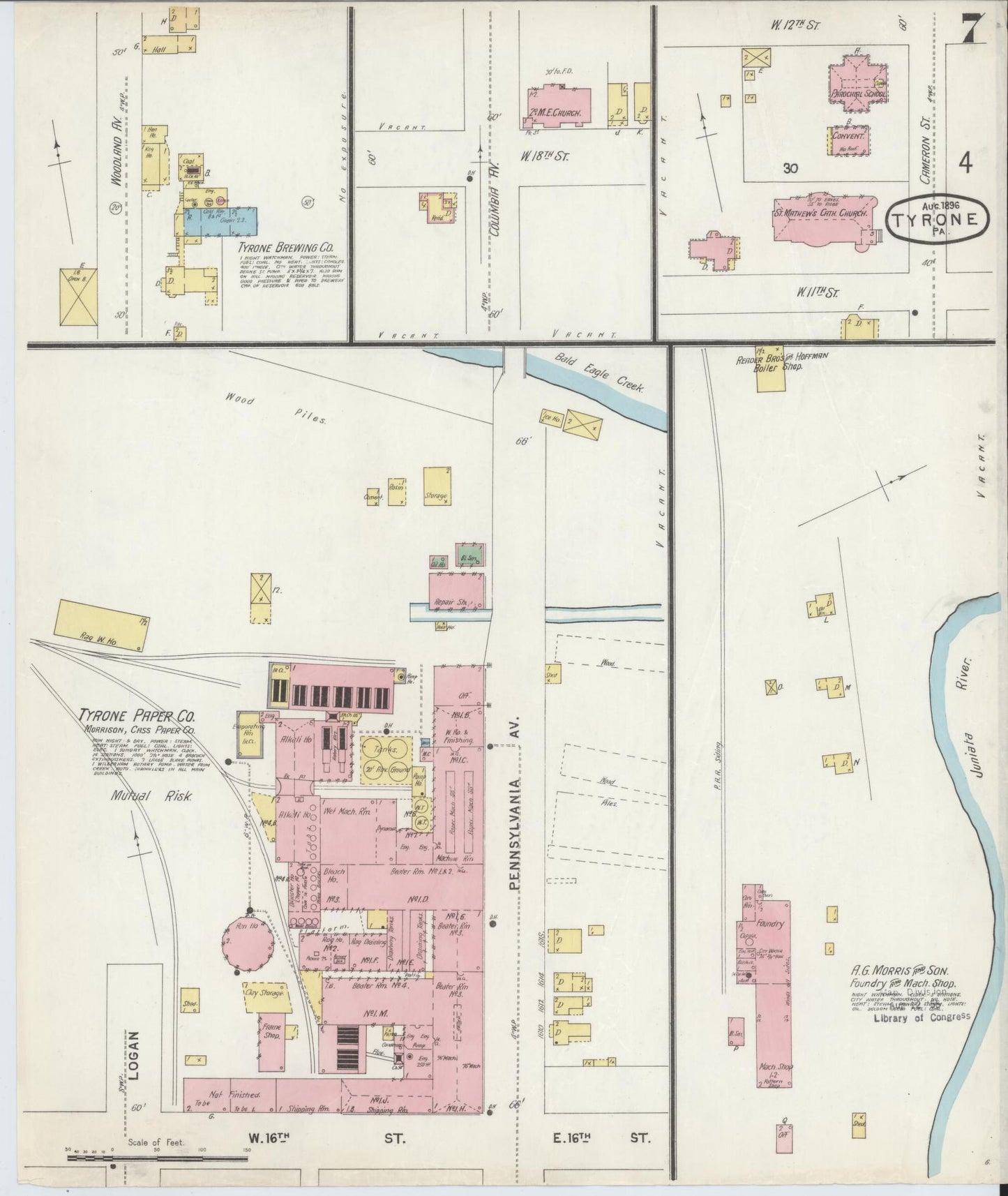 Sanborn Fire Insurance Map from Tyrone, Blair County, Pennsylvania (1896), Sheet #0007 - Complete Map Set gallery image, historic Sanborn map, vintage wall art, Pennsylvania Pennsylvania