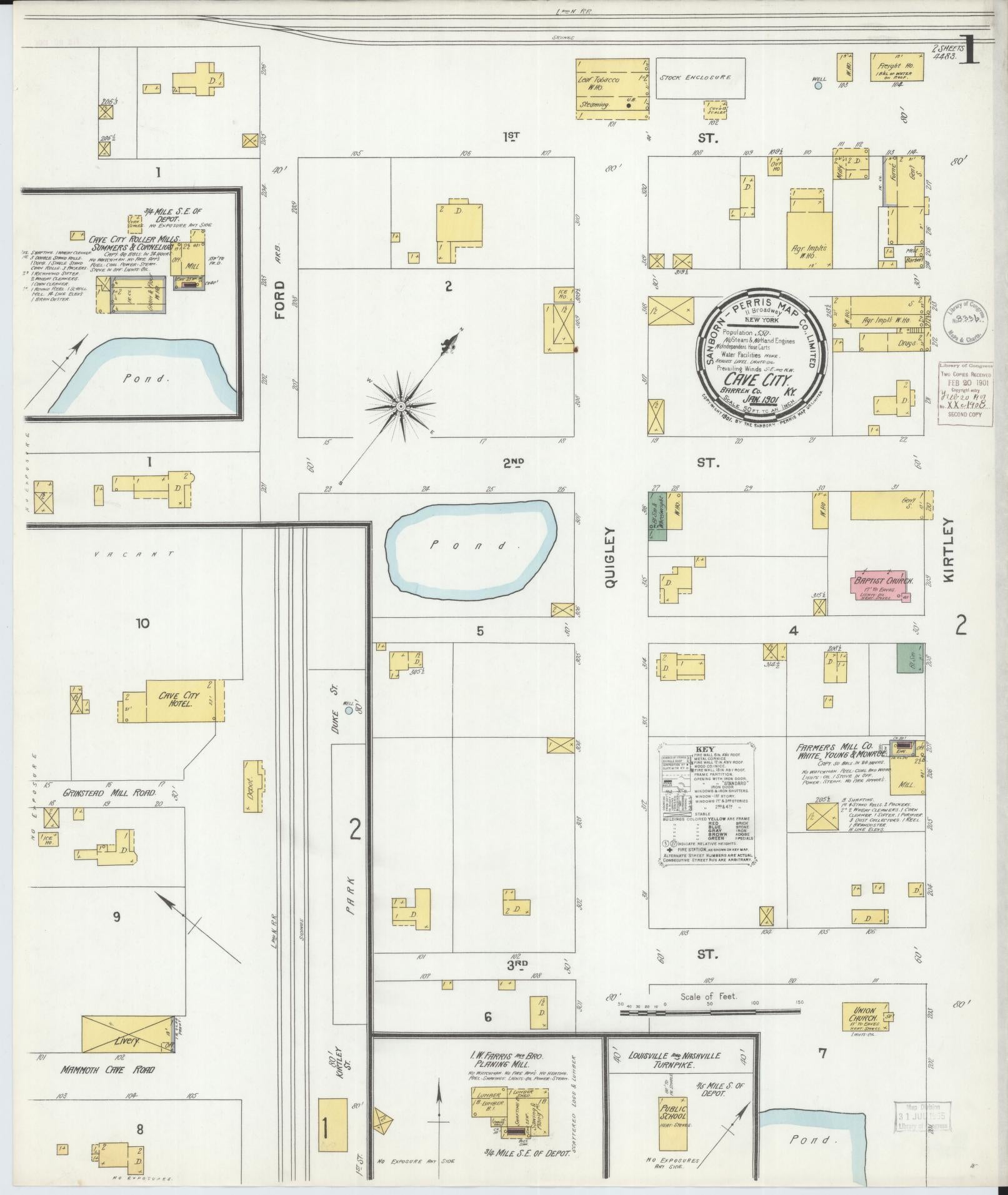 Sanborn Fire Insurance Map from Cave City, Barren County, Kentucky (1901), Sheet #0001 - Historic Sanborn Fire Insurance Map Print, vintage old map wall art, antique decor, genealogy gift, Kentucky Kentucky map