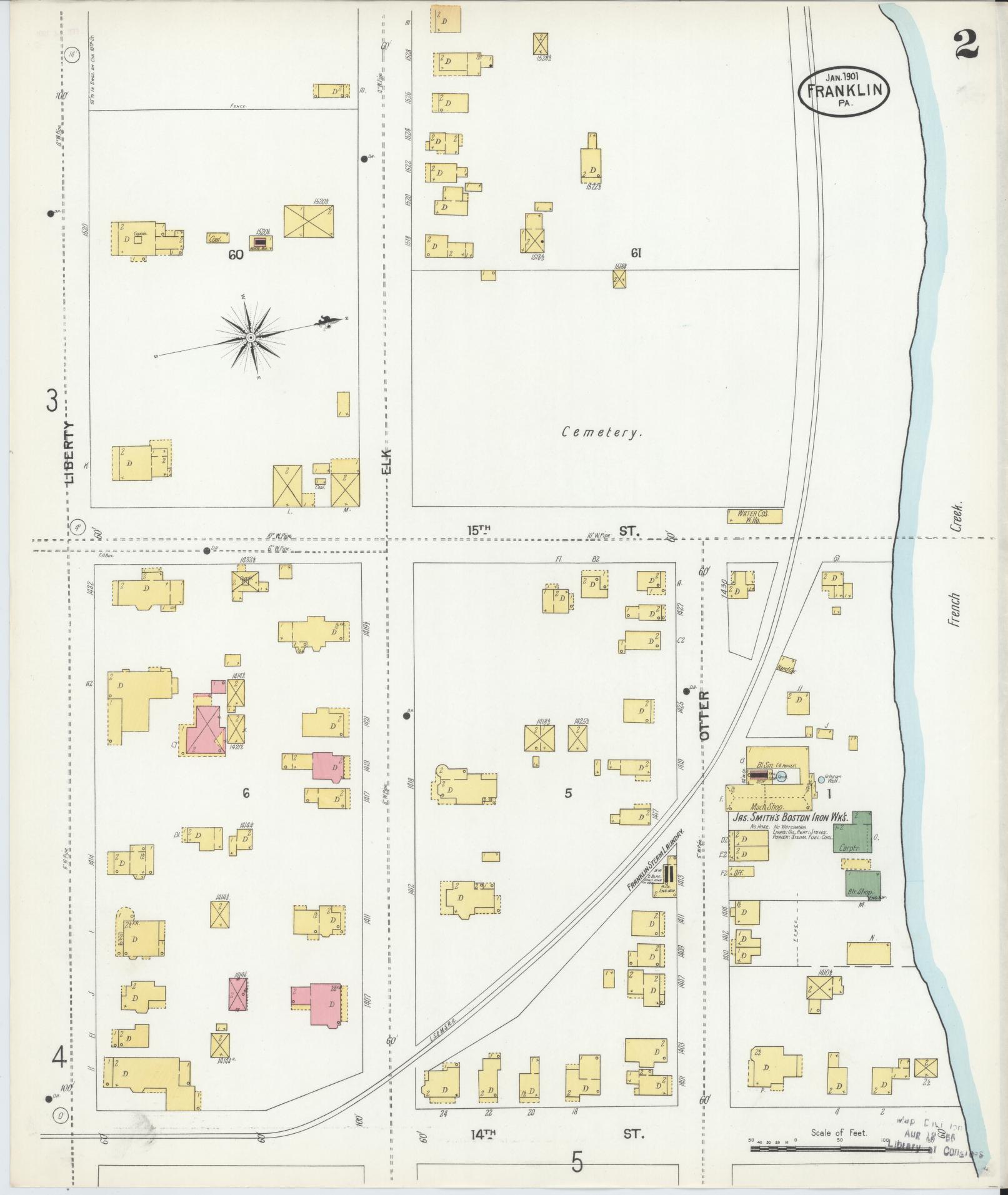 Sanborn Fire Insurance Map from Franklin, Venango County, Pennsylvania (1901), Sheet #0002 - Historic Sanborn Fire Insurance Map Print, vintage old map wall art, antique decor, genealogy gift, Pennsylvania Pennsylvania map
