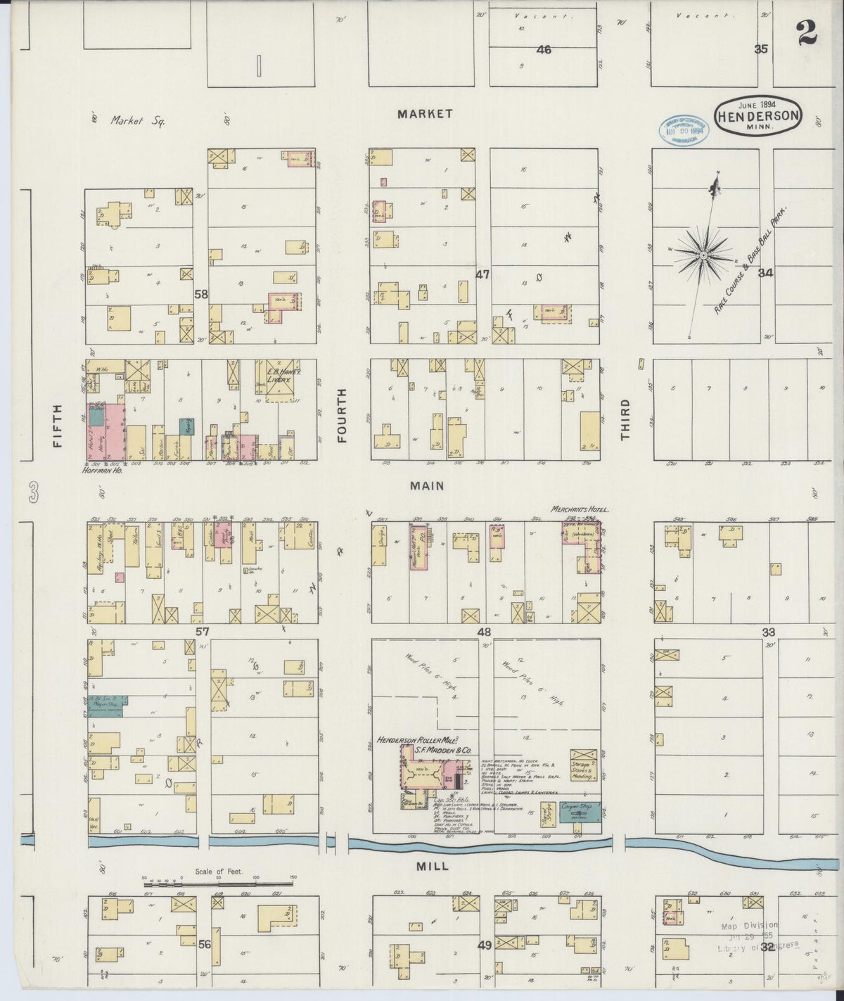 Sanborn Fire Insurance Map from Henderson, Sibley County, Minnesota (1894), Sheet #0002 - Historic Sanborn Fire Insurance Map Print, vintage old map wall art, antique decor, genealogy gift, Minnesota Minnesota map