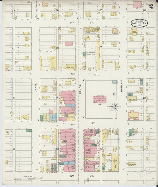 Sanborn Fire Insurance Map from Falls City, Richardson County, Nebraska (1894), Sheet #0002 - Historic Sanborn Fire Insurance Map Print, vintage old map wall art, antique decor, genealogy gift, Nebraska Nebraska map