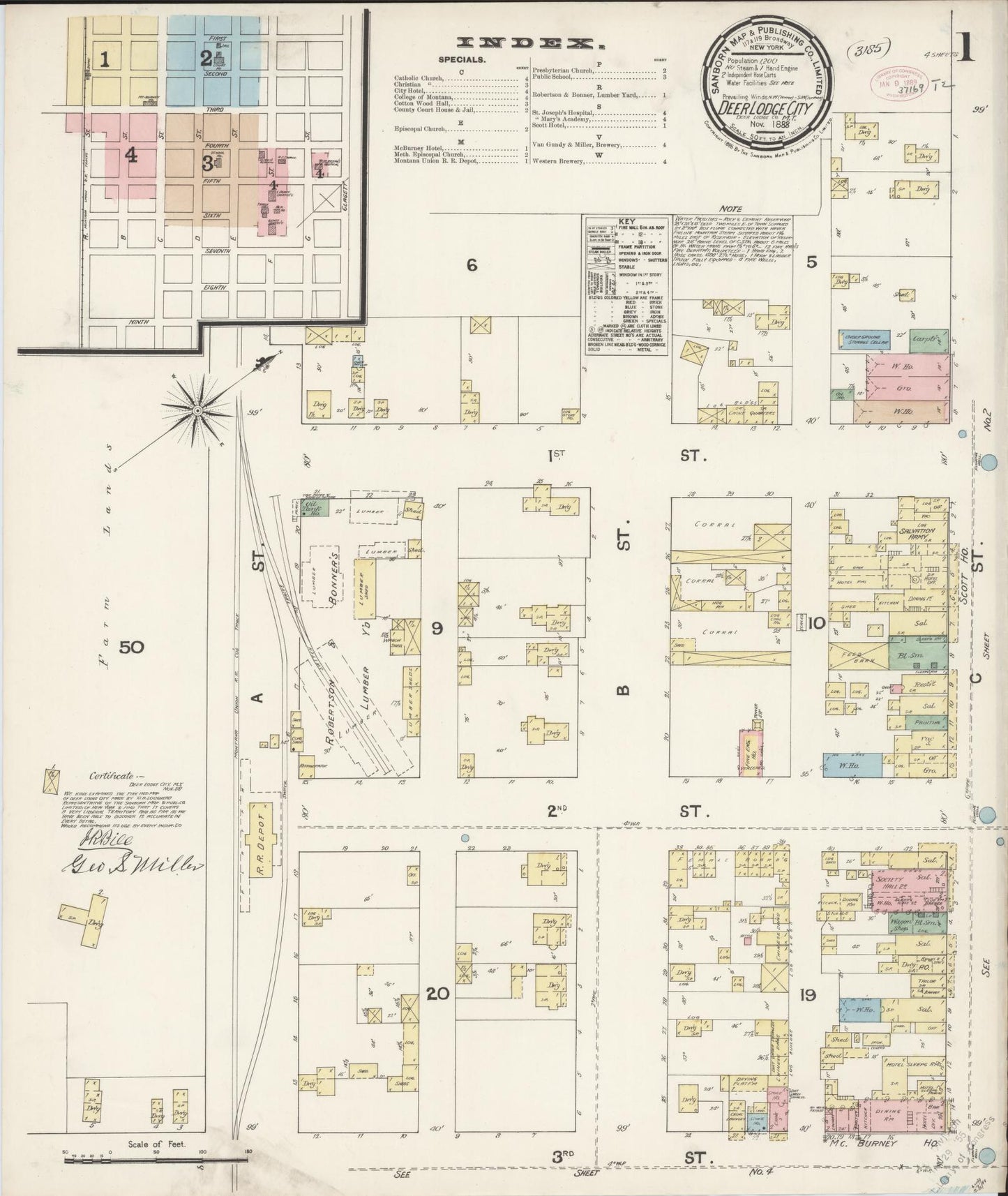 Sanborn Fire Insurance Map from Deer Lodge, Powell County, Montana. (1888) – Historic Sanborn Fire Insurance Map Print