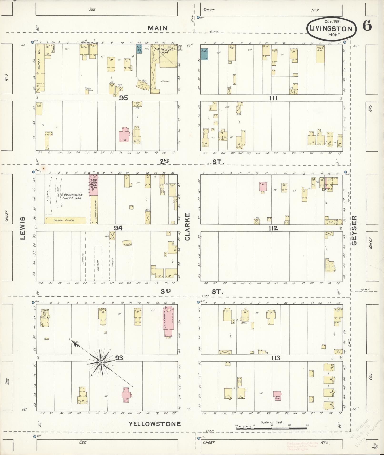 Sanborn Fire Insurance Map from Livingston, Park County, Montana (1891), Sheet #0006 - Complete Map Set gallery image, historic Sanborn map, vintage wall art, Montana Montana