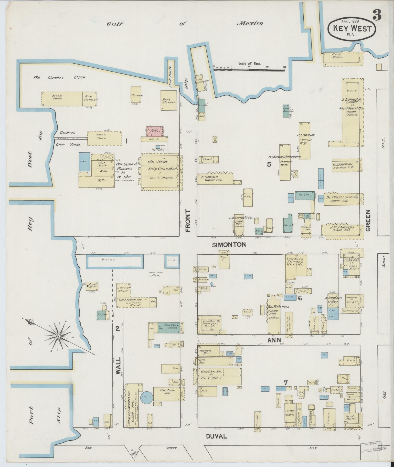 Sanborn Fire Insurance Map from Key West, Monroe County, Florida (1889), Sheet #0003 - Complete Map Set gallery image, historic Sanborn map, vintage wall art, Florida Florida