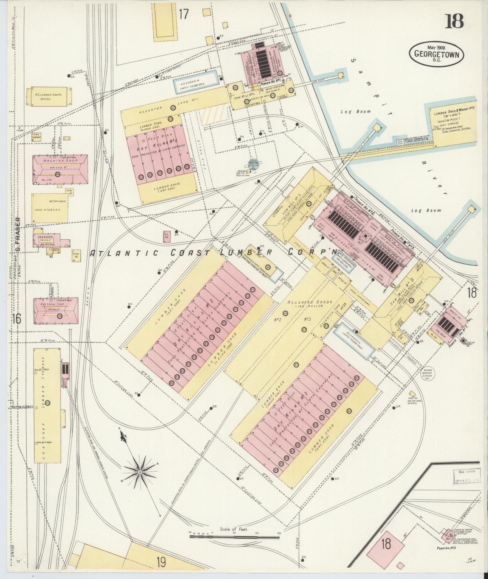 Sanborn Fire Insurance Map from Georgetown, Georgetown County, South Carolina (1908), Sheet #0018 - Complete Map Set gallery image, historic Sanborn map, vintage wall art, South Carolina South Carolina