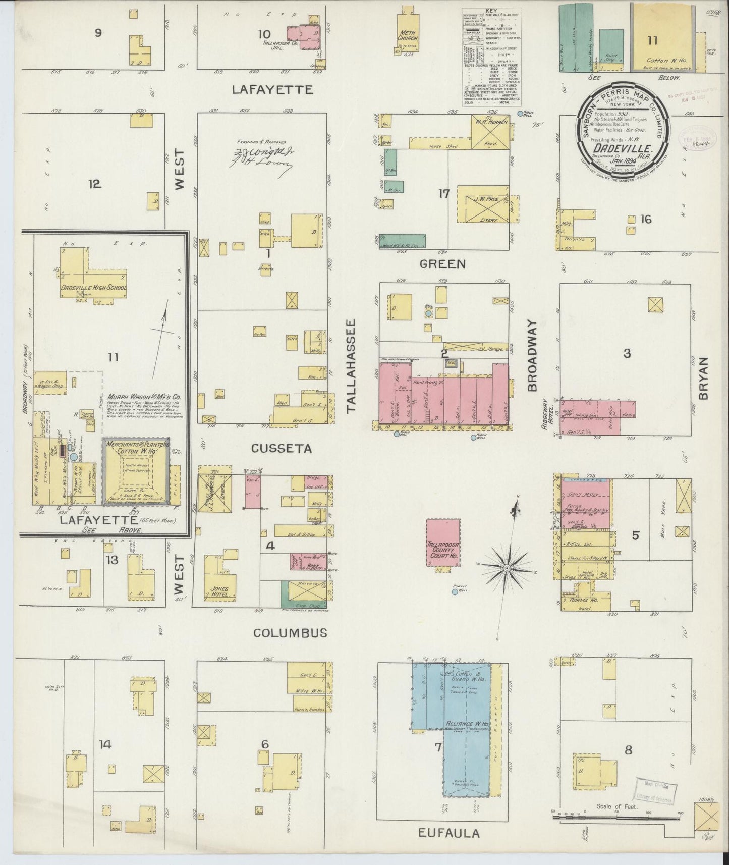Sanborn Fire Insurance Map from Dadeville, Tallapoosa County, Alabama (1894), Sheet #0001 - Historic Sanborn Fire Insurance Map Print, vintage old map wall art, antique decor, genealogy gift, Alabama Alabama map