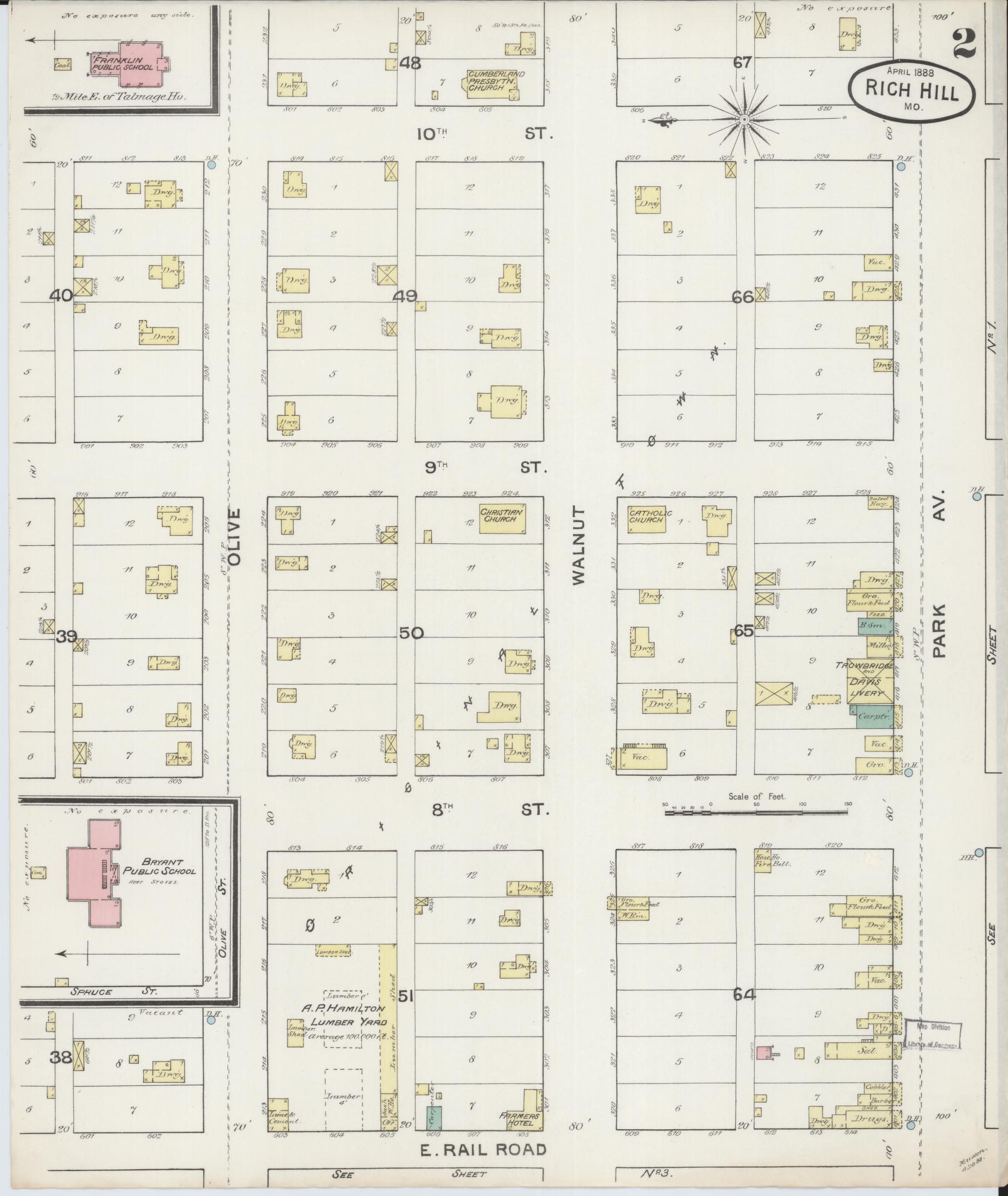 Sanborn Fire Insurance Map from Rich Hill, Bates County, Missouri (1888), Sheet #0002 - Complete Map Set gallery image, historic Sanborn map, vintage wall art, Missouri Missouri