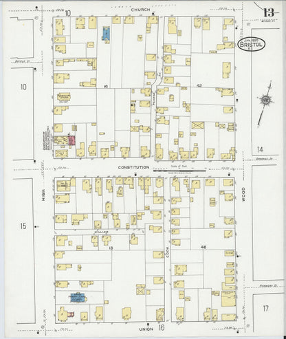 Sanborn Fire Insurance Map from Bristol, Bristol County, Rhode Island (1920), Sheet #0013 - Complete Map Set gallery image, historic Sanborn map, vintage wall art, Rhode Island Rhode Island