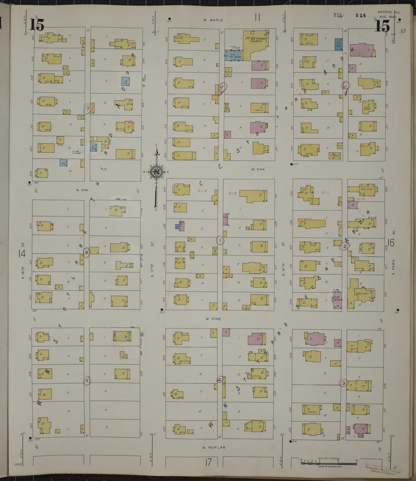 Sanborn Fire Insurance Map from Herrin, Williamson County, Illinois (1947), Sheet #0015 - Historic Sanborn Fire Insurance Map Print, vintage old map wall art, antique decor, genealogy gift, Illinois Illinois map