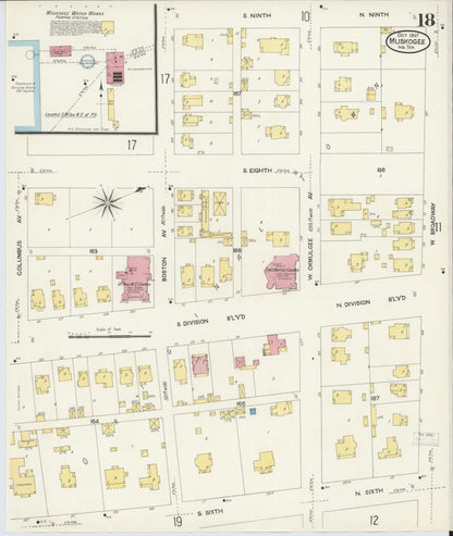 Sanborn Fire Insurance Map from Muskogee, Muskogee County, Oklahoma (1907), Sheet #0018 - Complete Map Set gallery image, historic Sanborn map, vintage wall art, Oklahoma Oklahoma
