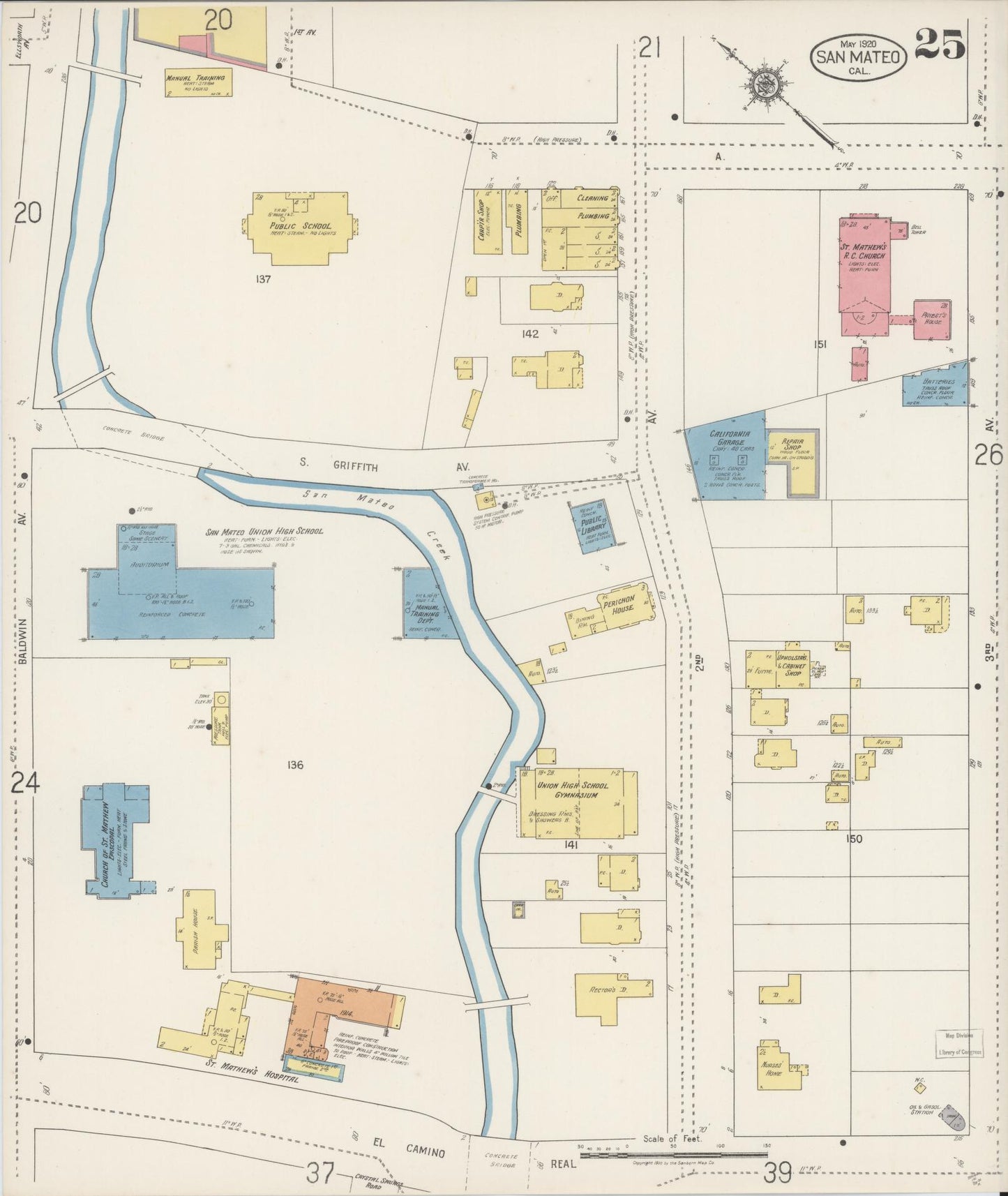 Sanborn Fire Insurance Map from San Mateo, San Mateo County, California (1920), Sheet #0025 - Complete Map Set gallery image, historic Sanborn map, vintage wall art, California California