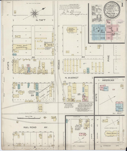 Sanborn Fire Insurance Map from Paxton, Ford County, Illinois (1887), Sheet #0001 - Historic Sanborn Fire Insurance Map Print, vintage old map wall art, antique decor, genealogy gift, Illinois Illinois map