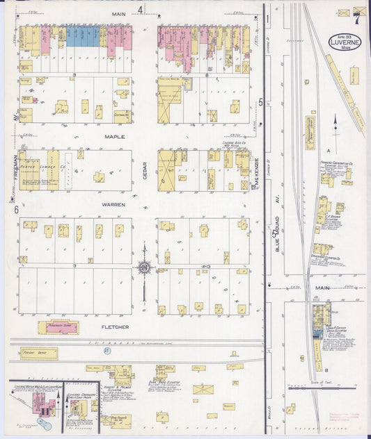 Sanborn Fire Insurance Map from Luverne, Rock County, Minnesota (1913), Sheet #0007 - Historic Sanborn Fire Insurance Map Print, vintage old map wall art, antique decor, genealogy gift, Minnesota Minnesota map