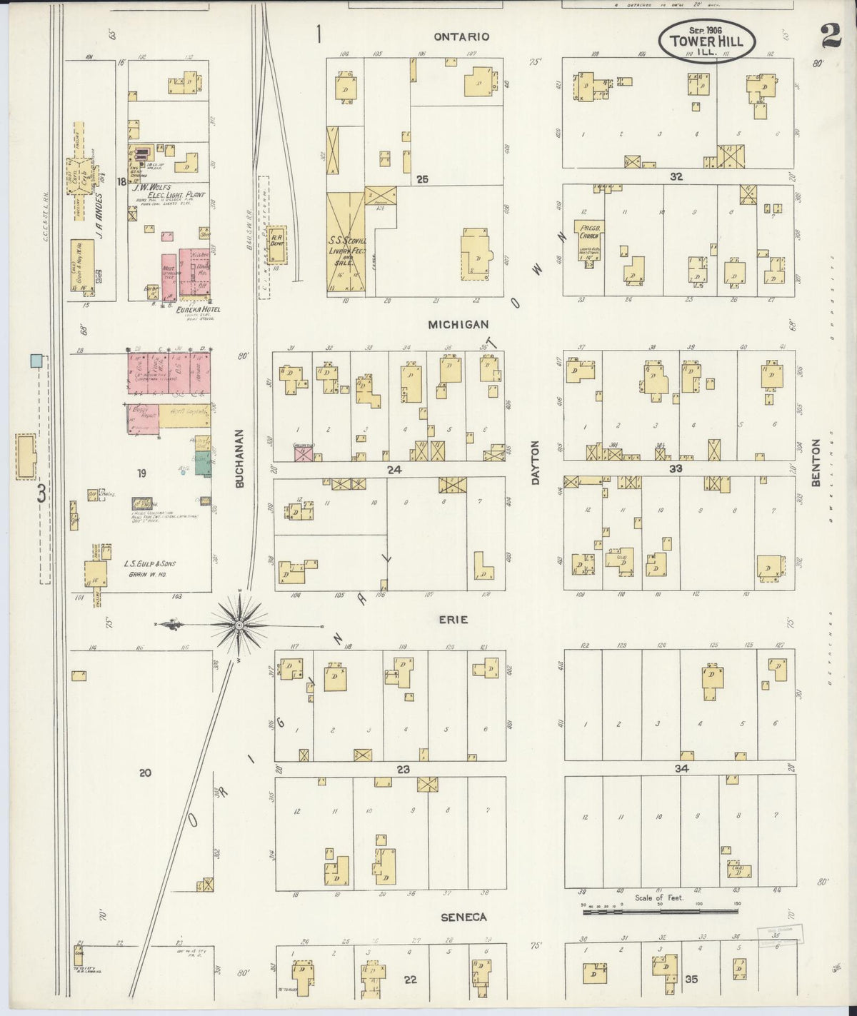 Sanborn Fire Insurance Map from Tower Hill, Shelby County, Illinois (1906), Sheet #0002 - Complete Map Set gallery image, historic Sanborn map, vintage wall art, Illinois Illinois