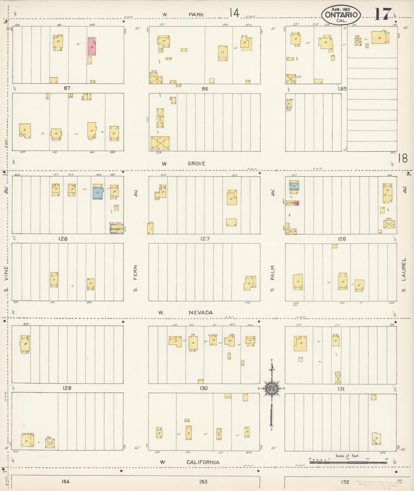 Sanborn Fire Insurance Map from Ontario, San Bernardino County, California (1912), Sheet #0017 - Historic Sanborn Fire Insurance Map Print, vintage old map wall art, antique decor, genealogy gift, California California map