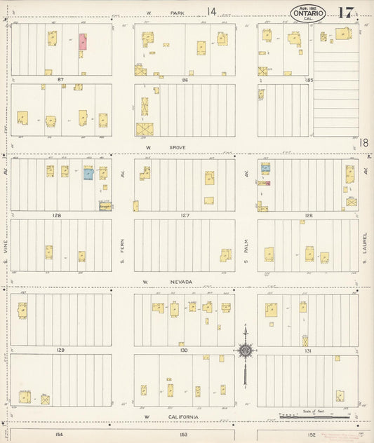 Sanborn Fire Insurance Map from Ontario, San Bernardino County, California (1912), Sheet #0017 - Historic Sanborn Fire Insurance Map Print, vintage old map wall art, antique decor, genealogy gift, California California map