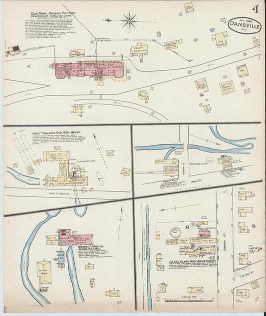 Sanborn Fire Insurance Map from Dansville, Livingston County, New York (1886), Sheet #0004 - Historic Sanborn Fire Insurance Map Print, vintage old map wall art, antique decor, genealogy gift, New York New York map