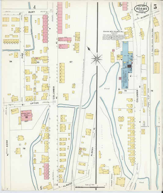 Sanborn Fire Insurance Map from Adams, Berkshire County, Massachusetts (1908), Sheet #0005 - Historic Sanborn Fire Insurance Map Print, vintage old map wall art, antique decor, genealogy gift, Massachusetts Massachusetts map