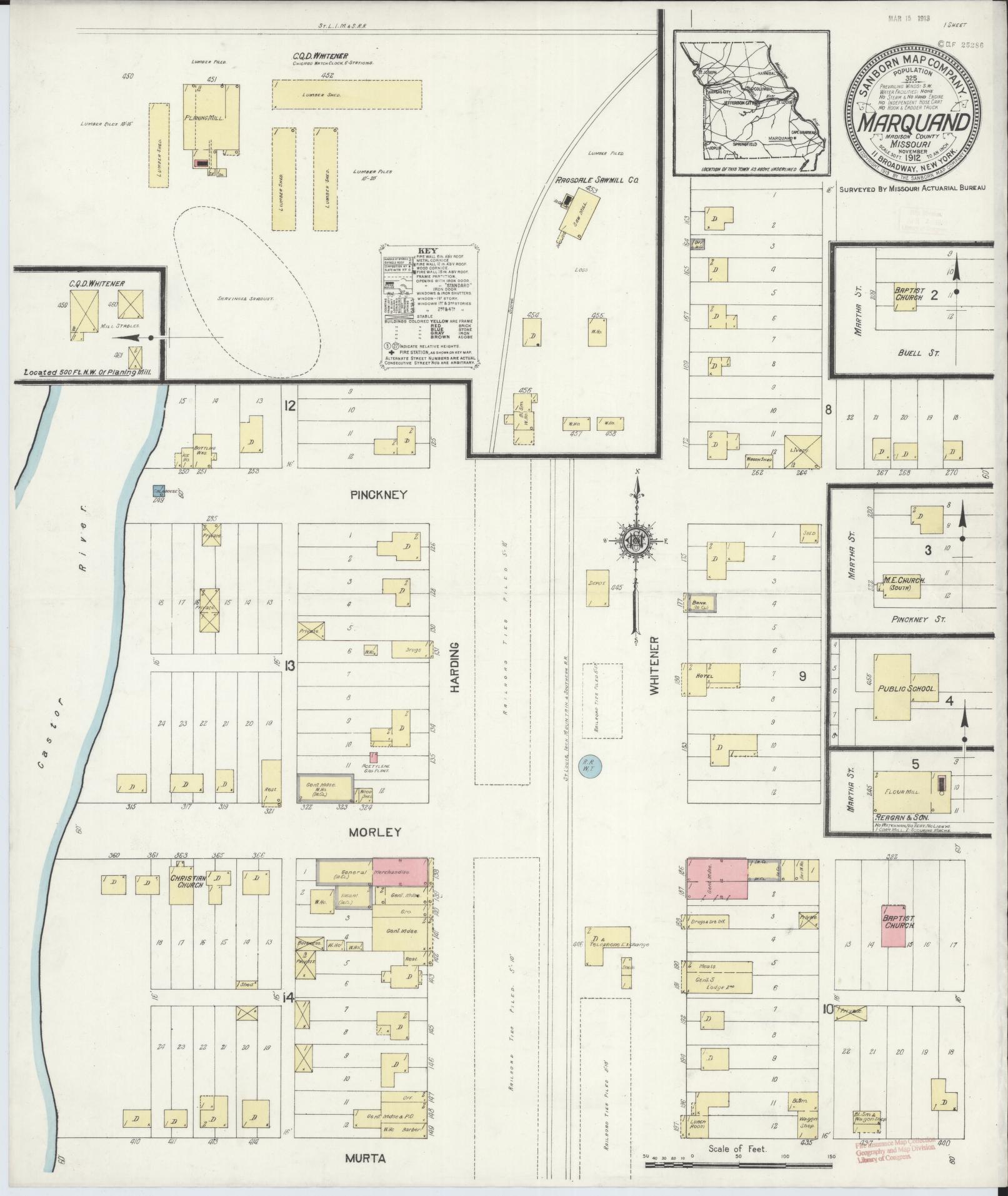 Sanborn Fire Insurance Map from Marquand, Madison County, Missouri (1912), Sheet #0001 - Historic Sanborn Fire Insurance Map Print, vintage old map wall art, antique decor, genealogy gift, Missouri Missouri map