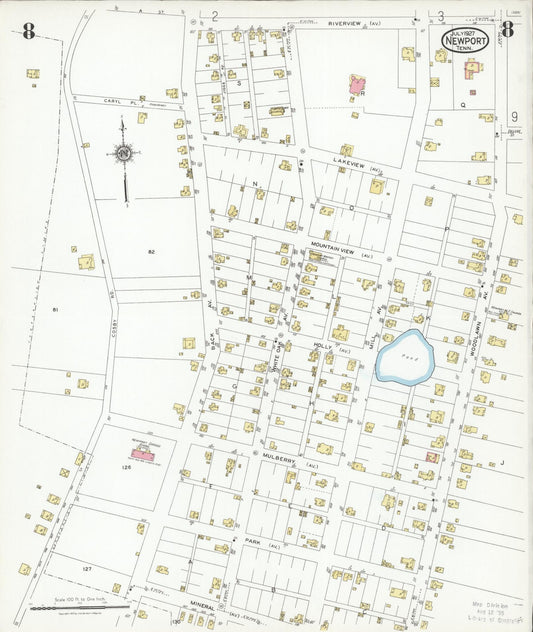 Sanborn Fire Insurance Map from Newport, Cocke County, Tennessee (1927), Sheet #0008 - Historic Sanborn Fire Insurance Map Print, vintage old map wall art, antique decor, genealogy gift, Tennessee Tennessee map
