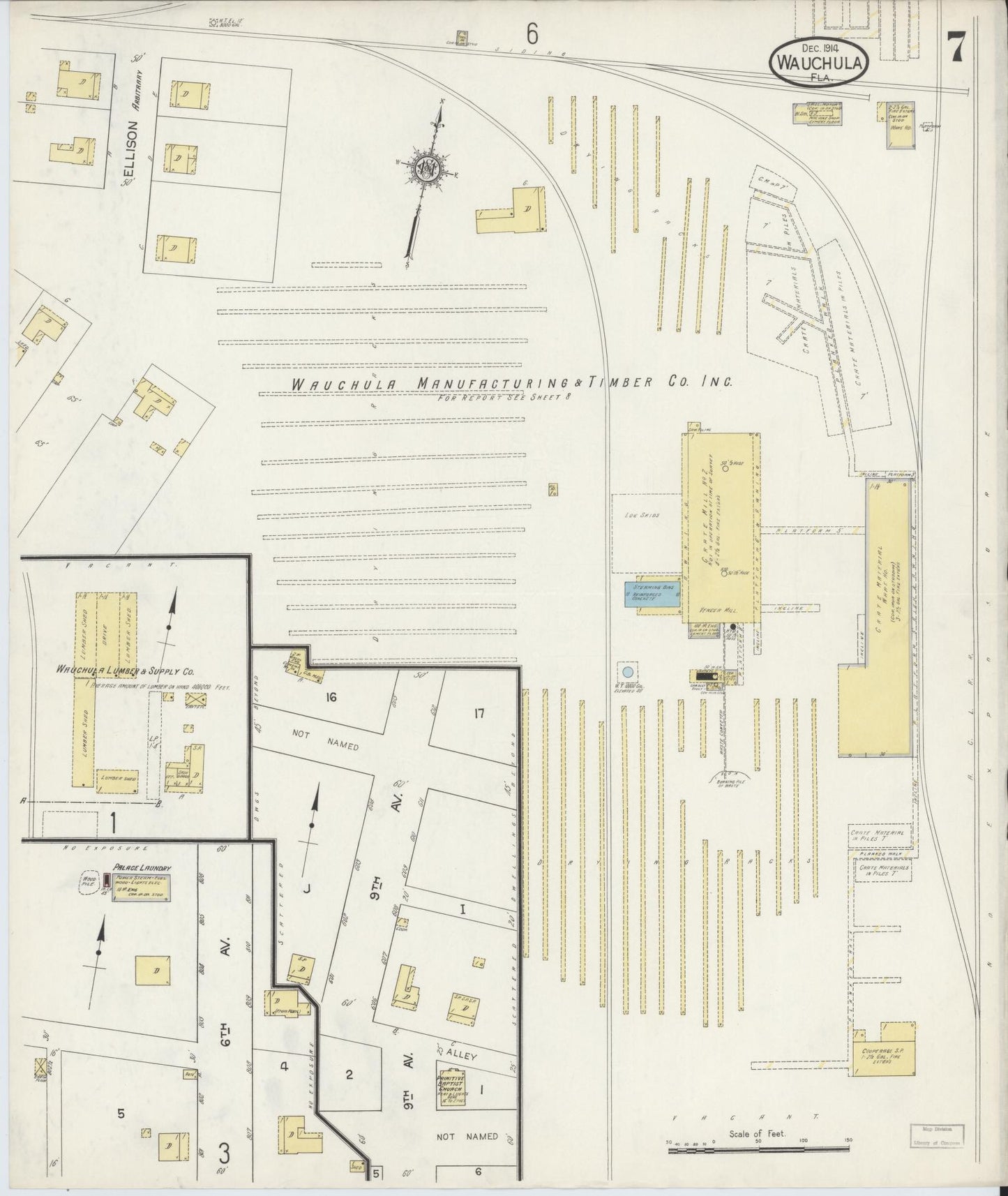 Sanborn Fire Insurance Map from Wauchula, Hardee County, Florida (1914), Sheet #0007 - Historic Sanborn Fire Insurance Map Print, vintage old map wall art, antique decor, genealogy gift, Florida Florida map