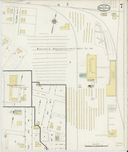 Sanborn Fire Insurance Map from Wauchula, Hardee County, Florida (1914), Sheet #0007 - Historic Sanborn Fire Insurance Map Print, vintage old map wall art, antique decor, genealogy gift, Florida Florida map