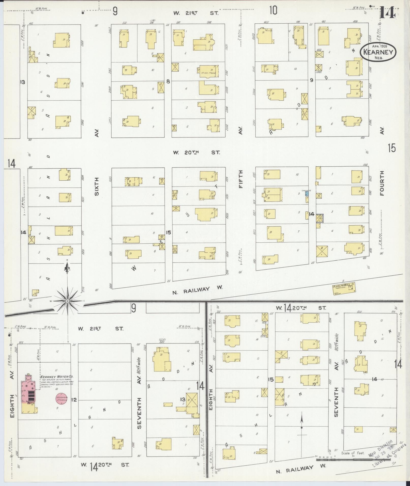 Sanborn Fire Insurance Map from Kearney, Buffalo County, Nebraska (1909), Sheet #0014 - Historic Sanborn Fire Insurance Map Print, vintage old map wall art, antique decor, genealogy gift, Nebraska Nebraska map