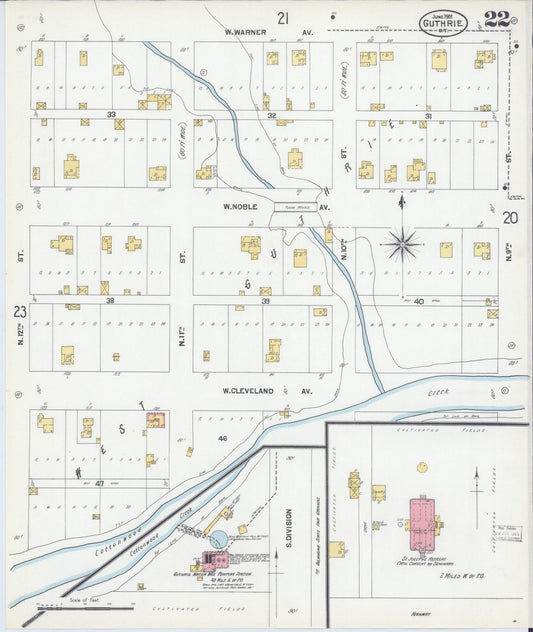 Sanborn Fire Insurance Map from Guthrie, Logan County, Oklahoma (1901), Sheet #0022 - Historic Sanborn Fire Insurance Map Print, vintage old map wall art, antique decor, genealogy gift, Oklahoma Oklahoma map