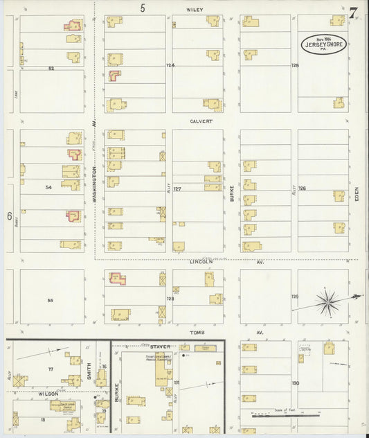 Sanborn Fire Insurance Map from Jersey Shore, Lycoming County, Pennsylvania (1906), Sheet #0007 - Historic Sanborn Fire Insurance Map Print, vintage old map wall art, antique decor, genealogy gift, Pennsylvania Pennsylvania map