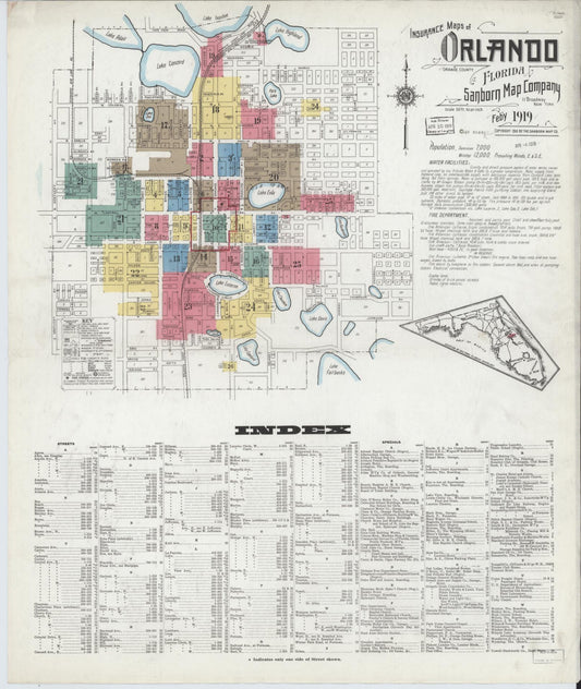 Sanborn Fire Insurance Map from Orlando, Orange County, Florida (1919), Sheet #0001 - Historic Sanborn Fire Insurance Map Print, vintage old map wall art, antique decor, genealogy gift, Florida Florida map