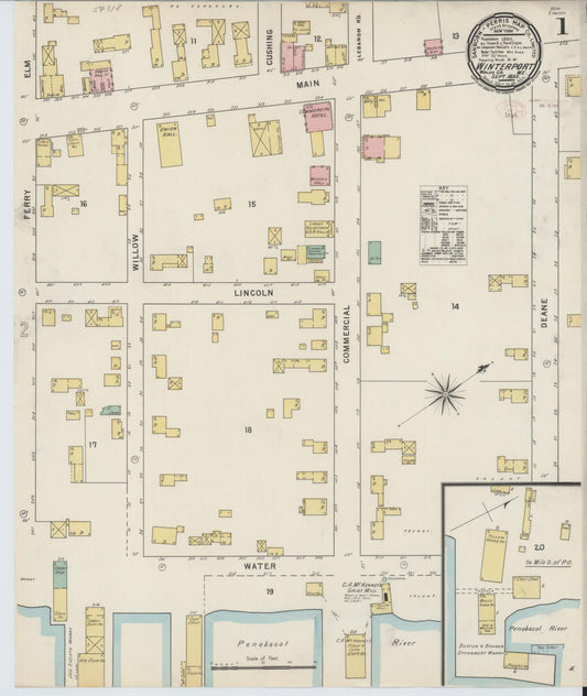 Sanborn Fire Insurance Map from Winterport, Waldo County, Maine (1895), Sheet #0001 - Historic Sanborn Fire Insurance Map Print, vintage old map wall art, antique decor, genealogy gift, Maine Maine map