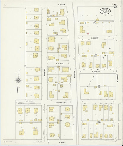 Sanborn Fire Insurance Map from Tyler, Smith County, Texas (1912), Sheet #0003 - Complete Map Set gallery image, historic Sanborn map, vintage wall art, Texas Texas