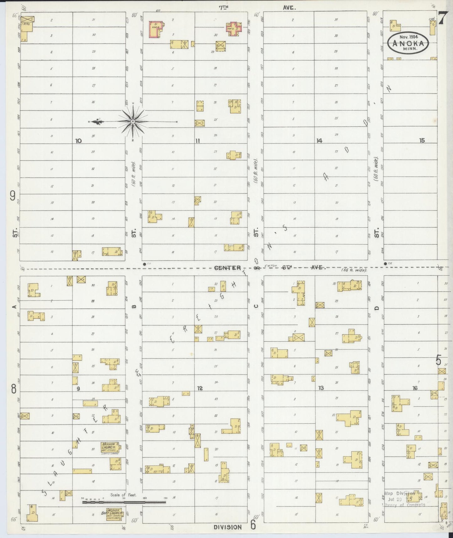 Sanborn Fire Insurance Map from Anoka, Anoka County, Minnesota (1904), Sheet #0007 - Historic Sanborn Fire Insurance Map Print, vintage old map wall art, antique decor, genealogy gift, Minnesota Minnesota map