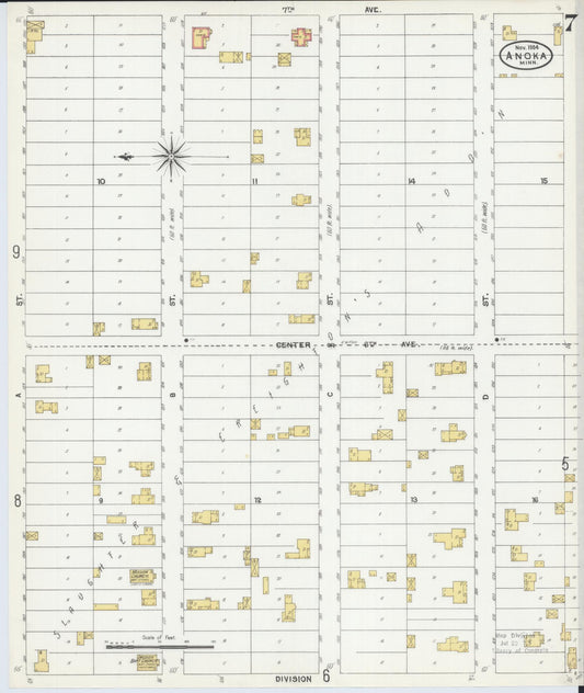 Sanborn Fire Insurance Map from Anoka, Anoka County, Minnesota (1904), Sheet #0007 - Historic Sanborn Fire Insurance Map Print, vintage old map wall art, antique decor, genealogy gift, Minnesota Minnesota map