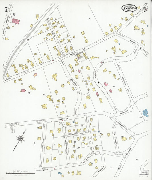 Sanborn Fire Insurance Map from Lexington, Middlesex County, Massachusetts (1927), Sheet #0007 - Historic Sanborn Fire Insurance Map Print, vintage old map wall art, antique decor, genealogy gift, Massachusetts Massachusetts map