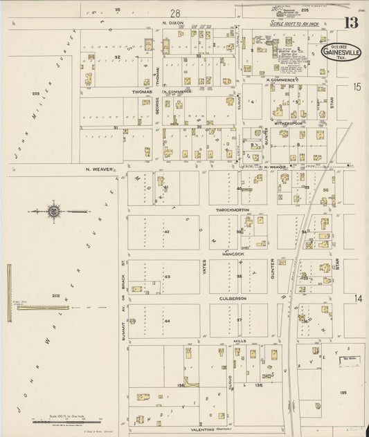 Sanborn Fire Insurance Map from Gainesville, Cooke County, Texas (1922), Sheet #0013 - Historic Sanborn Fire Insurance Map Print, vintage old map wall art, antique decor, genealogy gift, Texas Texas map