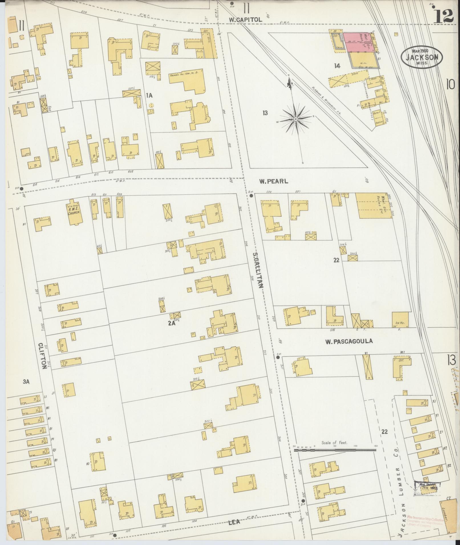 Sanborn Fire Insurance Map from Jackson, Hinds County, Mississippi (1900), Sheet #0012 - Complete Map Set gallery image, historic Sanborn map, vintage wall art, Mississippi Mississippi
